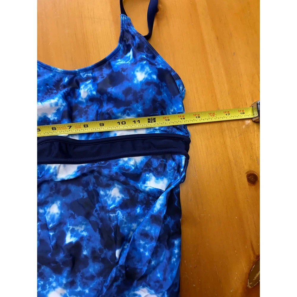 Zando Womens Tankini Swimsuit Blue Tie Dye Tummy Control Top and Boyshorts Set L